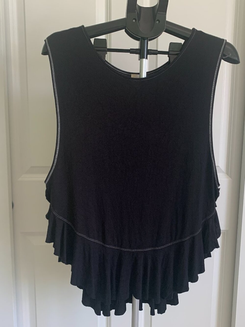 We The Free People Black Sleeveless Ruffle Hem Tank Top Size L Rayon Stretch